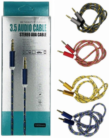Cable Auxiliar de Goma 3.5 Colores Surtidos x 12 Unds. Medida: 100 cm aprox.