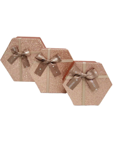 3 Set Caja de Regalo Hexagonal Color Dorado (1 Set Trae 3 PCS)