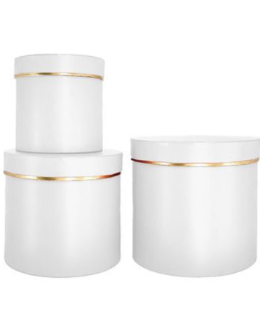 4 Set Caja de Regalo Redonda Color Blanco - Dorado (1 Set Trae 3 PCS)