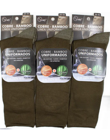 Calcetin Uniformado Cobre Bamboo de Hombre Color Verde Olivo x 12 pares. Talla: 39 - 43