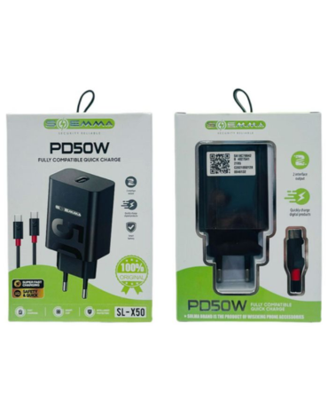 Cargador Carga Rapida 50W Una Entrada con Cable Tipo C - C  x 4 Unds.