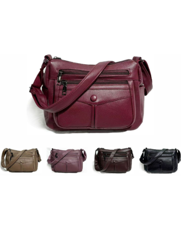 Cartera Cruzada Eco Cuero Colores Surtidos x 6 Unds. Medidas: 24 x 18 x 9 cm aprox.