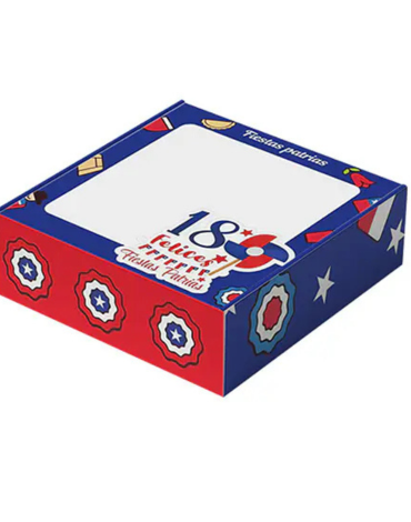 Caja Plegable Fiesta Patrias x 6 Unds. Medida: 23 x 23 x 9 cm aprox.