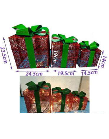 2 Set Caja de Regalo Navideña con Luz Led.Medida: 24.5 -19.5 - 14.5 cm aprox.