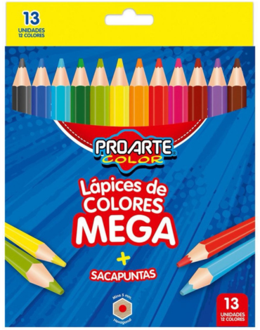 4 Cajas Lápices de Colores + Saca Punta Pro Arte (1 Caja Trae: 13 Colores)
