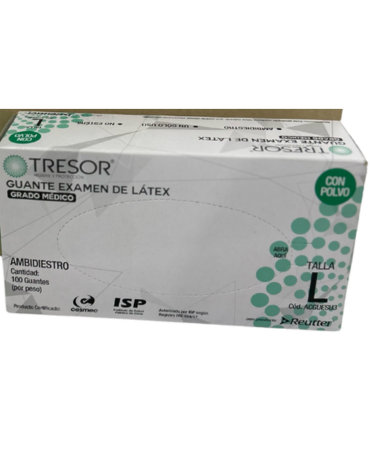 3 Cajas de Guantes Látex con Polvo.Talla: L (1 Caja Trae: 100 PCS)