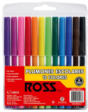 12 Estuche de Plumones ROSS.(1 Caja Trae: 12 PCS )