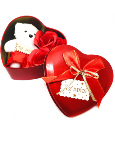 6 Set Cajita con Osito y Rosas (1 Set Trae 4 PCS) Medida: 12 x x 11 x 5 cm aprox.