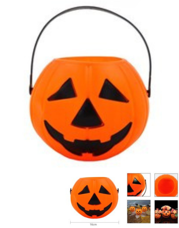 Calabaza para Dulces Halloween x 6 Unds. Medida:16 cm aprox.