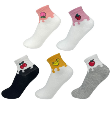 Calcetines Algodón de Niña Diseño de Frutas  x 24 Pares Talla: 13 a 16  Años.