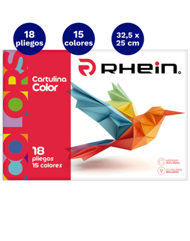 4 Set de Carpeta Con Papel Cartulina Rhein (1 Set Trae:18 Pliegos - 15 Colores ) Medida: 32,5 x 25 cm aprox