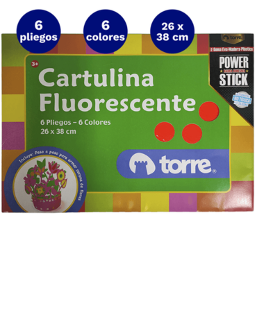 4 Set Cartulina Fluorescente Torre (1 Set Trae: 6 Hojas) Medidas: 26 x 38 cm  aprox.