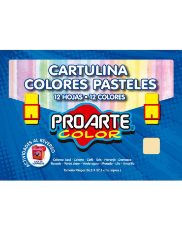 12 Sets de Cartulina Colores Pastel PROARTE. Medidas: 26,5 x 37,5 cm aprox (1 Set Trae: 12 Unidades)