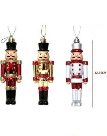 24 Set de Adorno Colgante Cascanueces Navideño.Medida: 12.35 x 3.6 x 2.5 cm aprox.(1 Set Trae: 2 PCS)