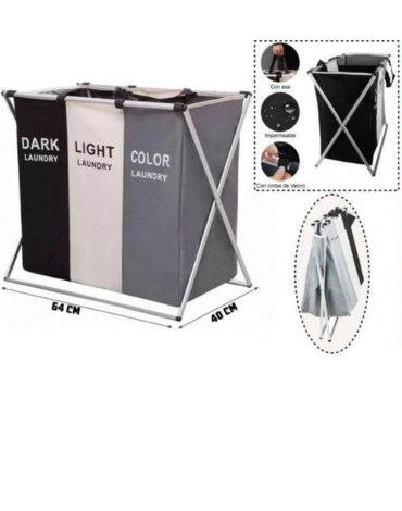 Cesto Plegable Ropa Con 3 Separaciones x 4 Unds.Medida:65 x 56 x39 cm aprox.