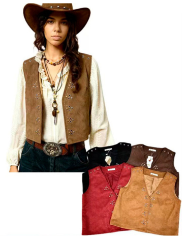 Chaleco Gamuza con Tacha de Mujer Colores Surtidos x 12 Unds.Talla: S - M - L