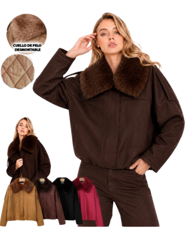 Chaqueta Gamuza de Mujer Cuello Desmontable Colores Surtidos x 16 Unds.Talla : S - M - L - XL