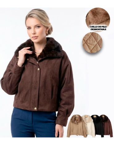 Chaqueta Gamuza de Mujer Cuello Desmontable Colores Surtidos x 16 Unds.Talla : S - M - L - XL