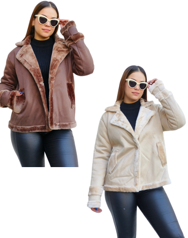 Chaqueta de Dama con Piel Colores Surtidos x 12 Unds.Talla: S/M y L/XL