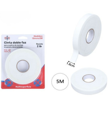 12 Cinta Adhesiva Doble Faz x 12 Unds.Medida: 1.8 cm x 5 Metros aprox.