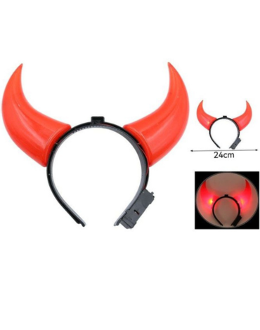 Cintillo Cuernos de Halloween con Luz x 12 Unds.Medida: 24 cm aprox.