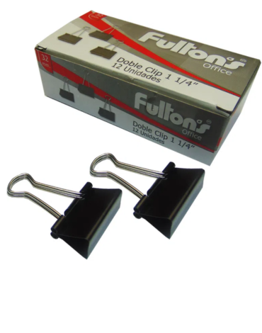 Clip Doble Negro 32  Mm Metálico Fultons x 6 Unds.