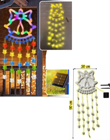 Colgante Navideño Solar Campana x 4 Unds.Medida: 30 x 90 cm aprox.