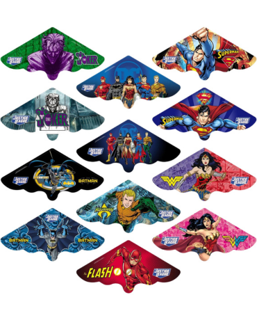 Cometa Liga de la Justicia con Hilo Modelos Surtidos x 12 Unds. Medida: 120 x 60 cm aprox.