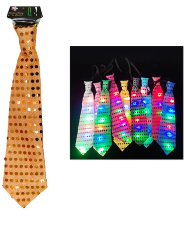 Corbata Amarillo de Fiesta con Luz x 12 Unds.