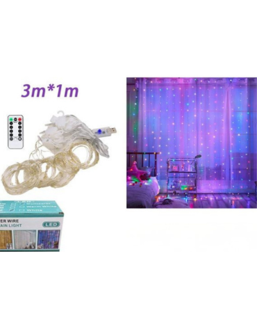 Cortina Luz Led con Control Remoto USB x 4 Unds. Medida: 3 Metros Ancho 1 Metros Largo.