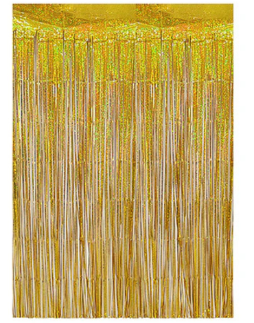 Cortina Metálica Dorado Holográfica x 6 Und. Medida: 100 x 200 cm aprox.