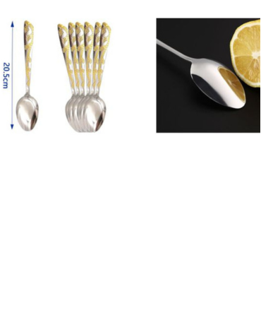 6 Set de Cucharas de Metal con Borde Dorado. Medida: 20.5 cm aprox. (Cada Set trae : 6 PCS)
