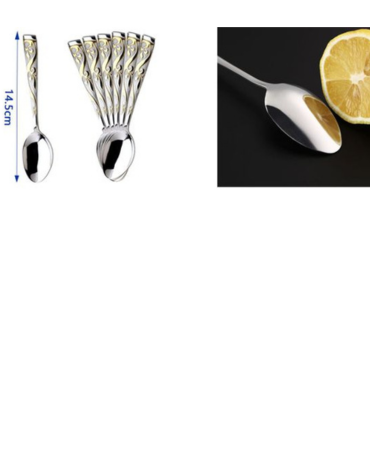 6 Set de Cucharas de Metal con Borde Dorado. Medida: 14.5 cm aprox. (Cada Set trae : 6 PCS)