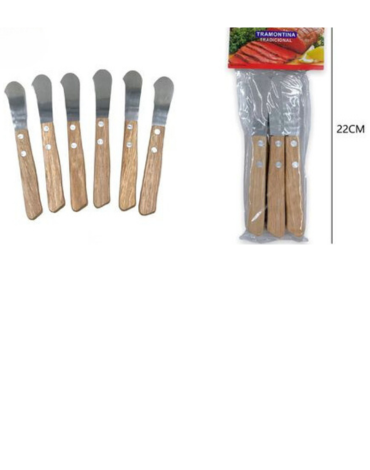6 Set de Cuchillo para Crema Mango de Madera.Medida: 22 cm aprox .(1 Set Trae: 6 PCS)