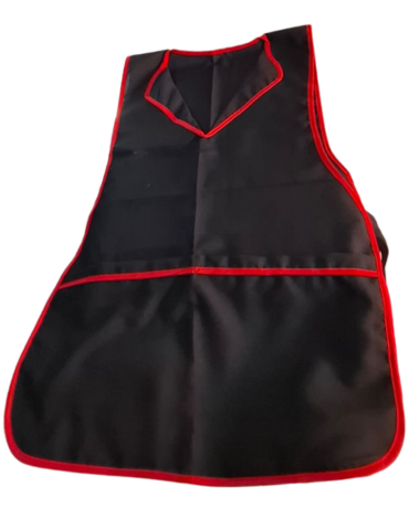 Delantal para Asistente Color Negro con Lineas Rojo  x 6 Unds. Talla: Estándar