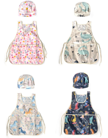 Delantal y Gorro Infantil con Diseños x 4 Unds.Talla: 22 x 26 cm  51 x 41cm  55 x 45 cm aprox