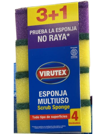 12 Set Esponja Antibacterial Virutex (1 Set Trae 4 Pcs)