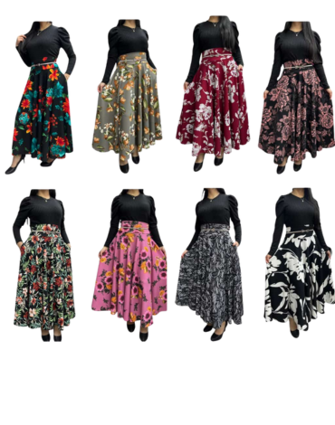 Falda Semi Plato Sofia con Bolsillo Estampado  x 3 Unds. Talla: XL