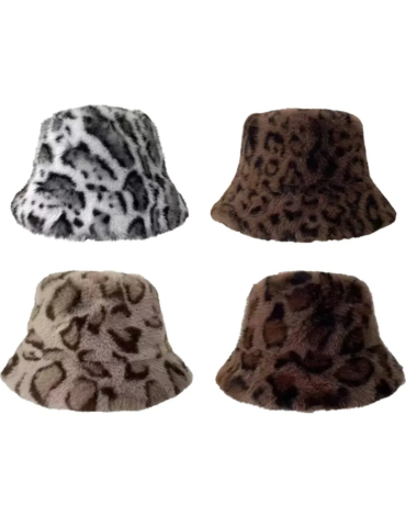 Sombrero Animal Print Peludo Colores Surtidos x 12 Unds, Medida: 58 cm aprox.