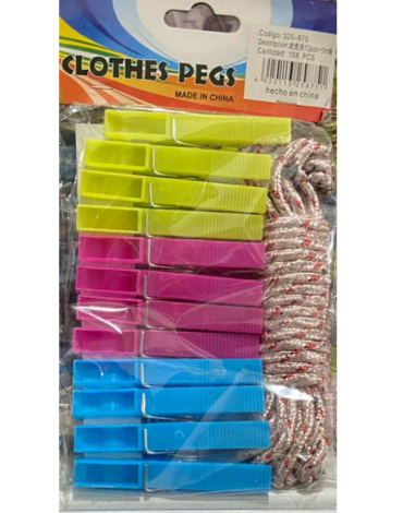 12 Set Ganchos de Plástico + Cordel  .Medidas: 4,1/2 Metros  aprox.(1 Set Trae :13 PCS)