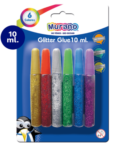 4 Set de Escarcha Glitter Glue 6 Colores 10 ML Murano