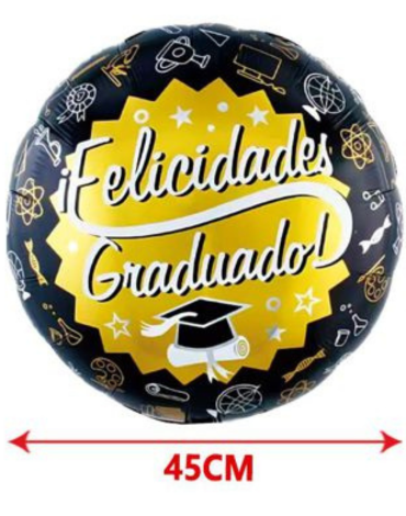 Globo Metálico Felicidades Graduado 18 " x 12 Unds.Medida: 45 cm aprox.