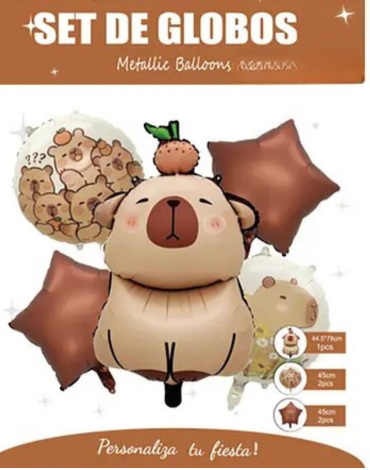 6 Set Globos Metálico Capibara (1 Set Trae : 5 PCS)