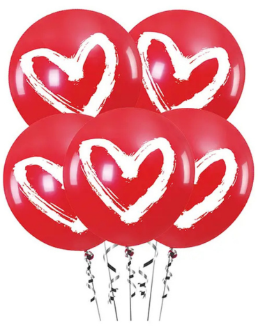 12 Set Globos de Látex con Corazones (1 Set Trae: 5 PCS)Medida: 30 cm aprox.