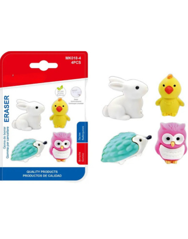 12 Set Goma de Borrar Animales Modelos Surtidos (1 Set Trae: 4 PCS)