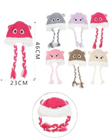 Gorro de Lana Infantil con Chiporro Colores Surtidos x 12 Unds. Medida: 46 x 23 cm aprox.