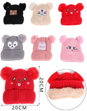 Gorro de Lana con Chiporro Colores Surtidos x 12 Unds. Medida: 20 x 20 cm aprox.