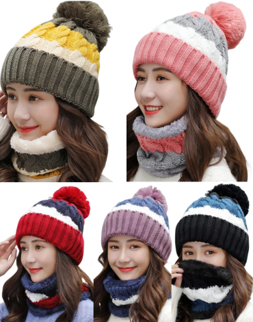 Gorros con Cuello de Lana Tricolor Colores Surtidos x 12 Unds.