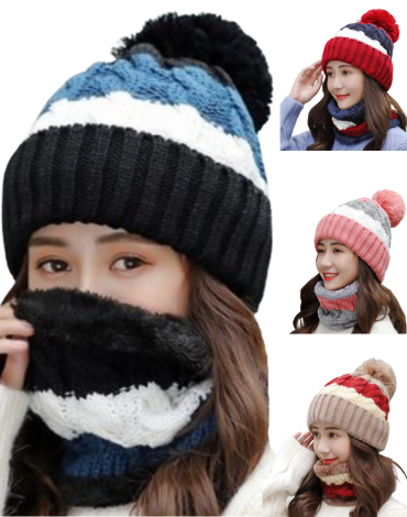 Gorros con Cuello de Lana Tricolor Colores Surtidos x 12 Unds.