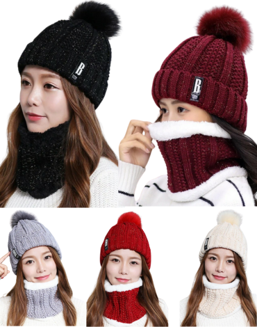 Gorros con Cuello de Lana con Brillo Colores Surtidos x 12 Unds.